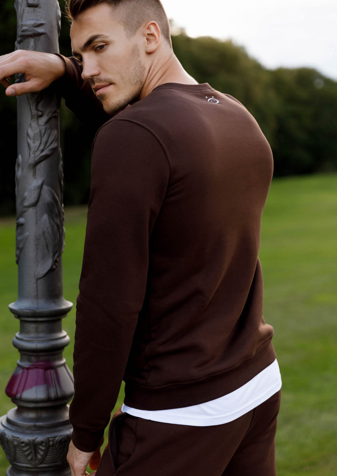 Deep brown color basic men footer sweatshirt
